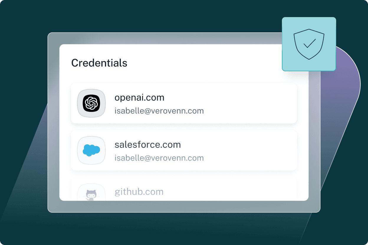 This image shows examples of credentials an employee can securely store in a Dashlane vault.